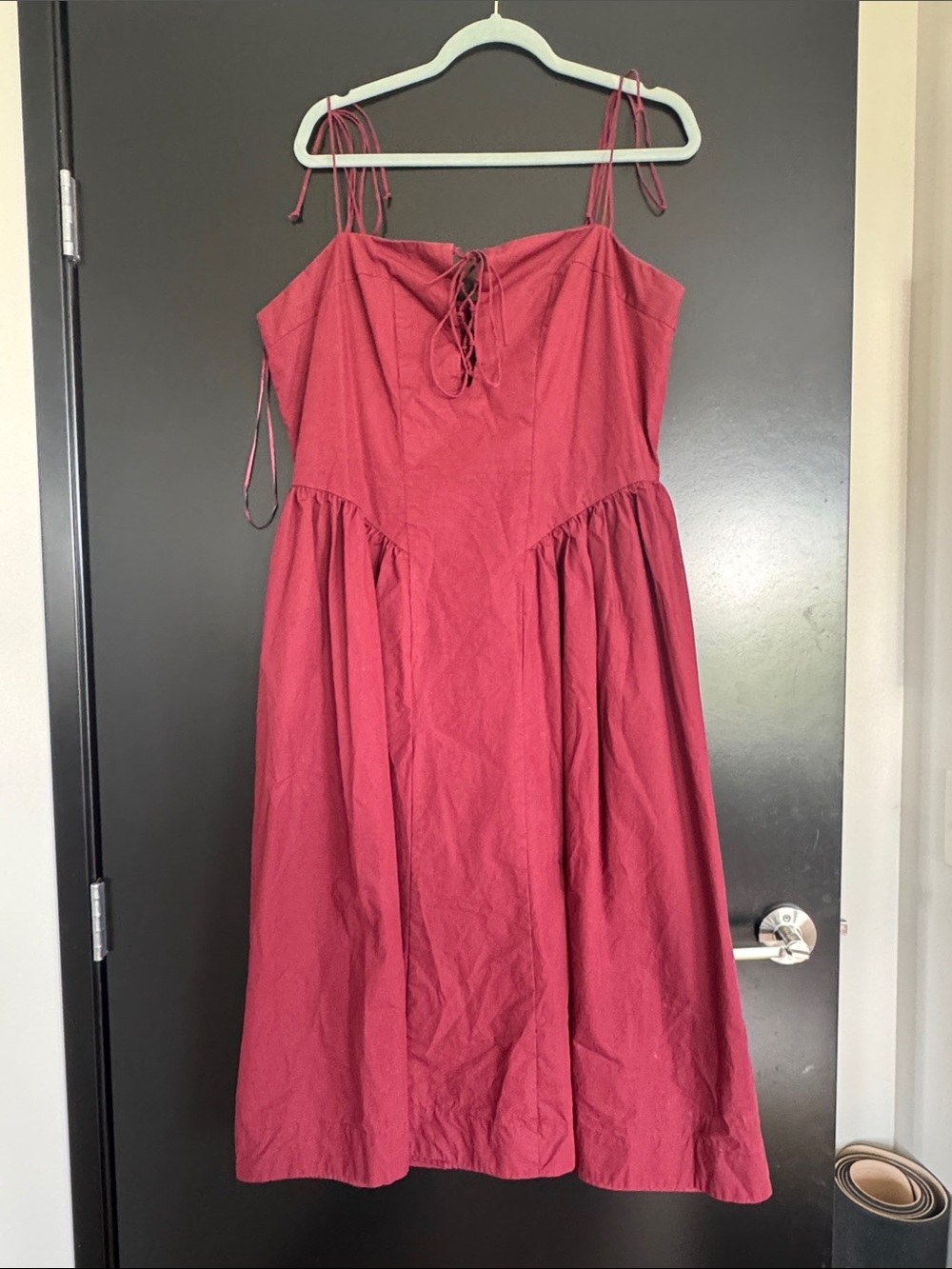 Anthropologie Maroon Lace-Up Midi Sundress